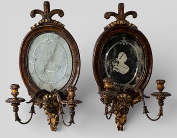 18th Century Georgian Mahogany & Gilt Double Arm Sconces