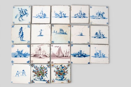 19th Century Delft Tiles, Set of 18