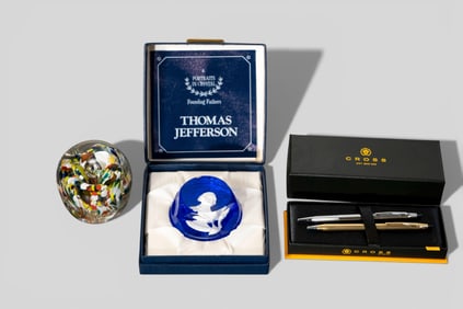 Paperweight & Gold Filled Cross Pen Grouping