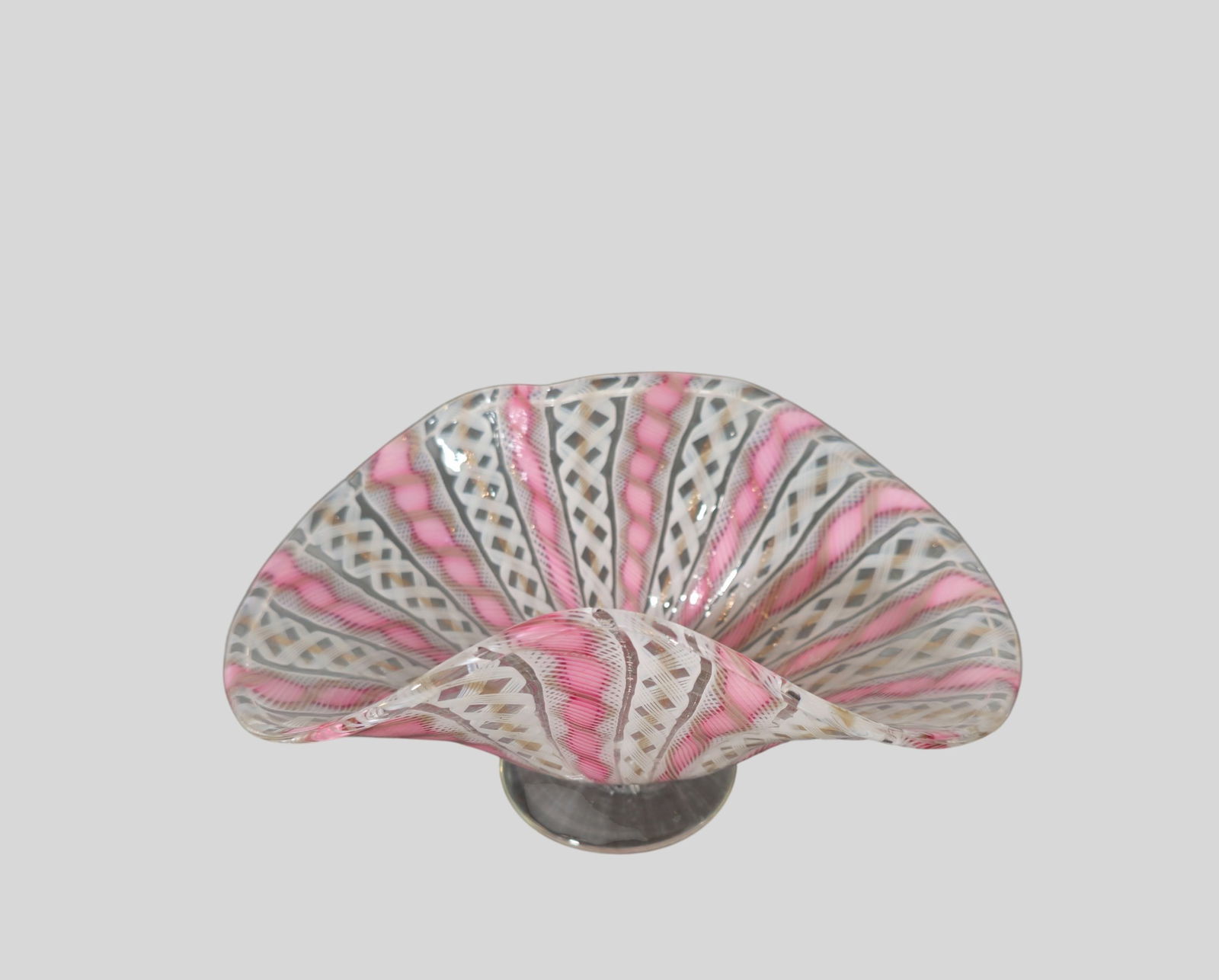 Zanfirico Latticino Murano Aventurine Bowl: Zanfirico Latticino Murano Aventurine Bowl. Italy 1950. Hand blown glass. 7w x 4 1/2d x 3 1/2h.