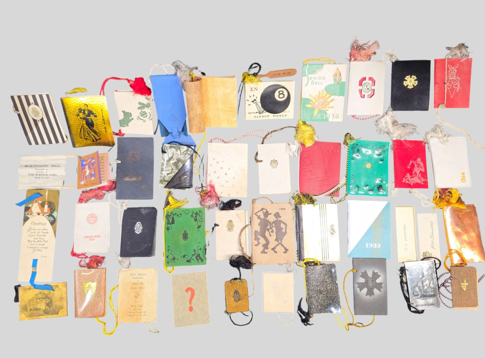 Rare Miami University Ball and Occasion Pamphlets: Rare Miami University Ball and Occasion Pamphlets . 36 pamphlets and one ribbon: mystery, 1937 senior ball, 1939 freshman strut, alpha Miami football squad, 1938 sophomore hop, 1940, 1937 sophomore