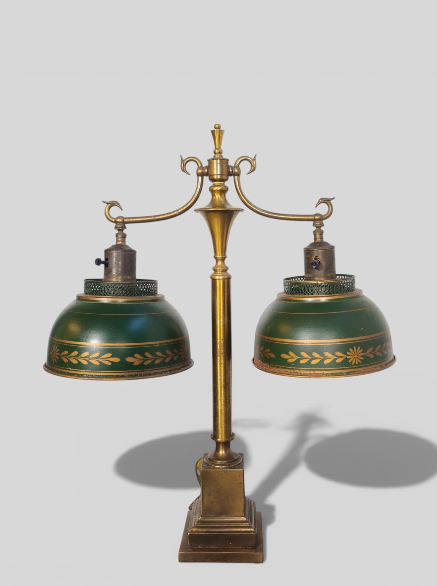 Antique Brass & Enamel Double Student Lamp (1 of 9)