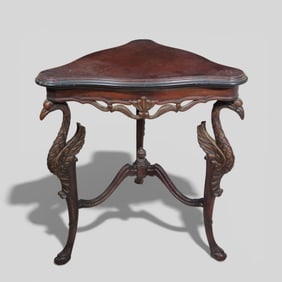 Heavily Carved Crane Walnut Occasional Table