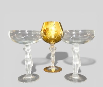 Champagne Coupe Bayel Crystal Frosted Bacchus & Nude Lady Stem