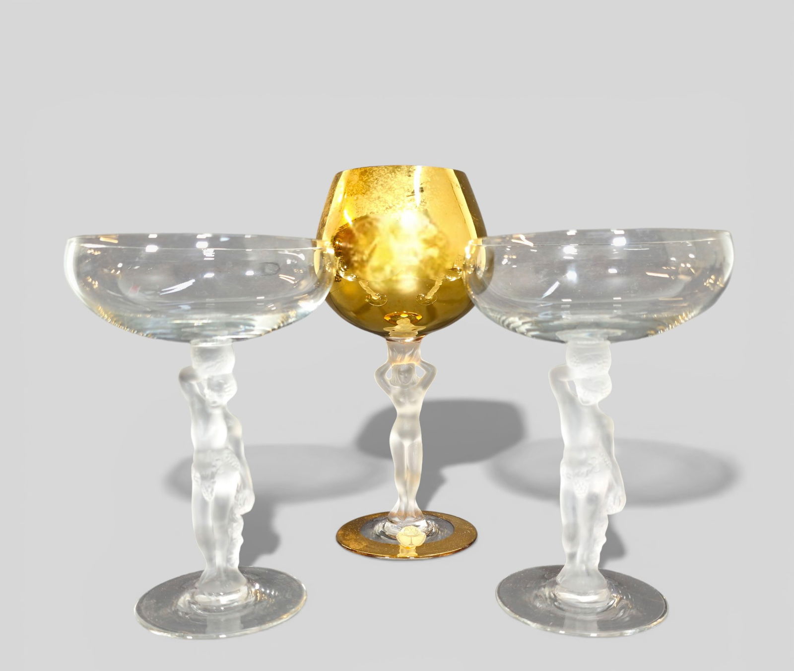 Champagne Coupe Bayel Crystal Frosted Bacchus & Nude Lady Stem (1 of 7)