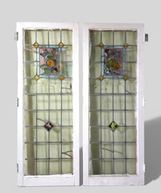 Late 19th Century Figural Stained & Leaded Glass Floral Windows