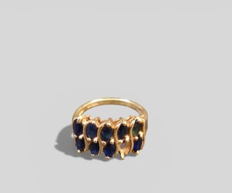 10K Gold Marquise Cut Blue Sapphire Ring