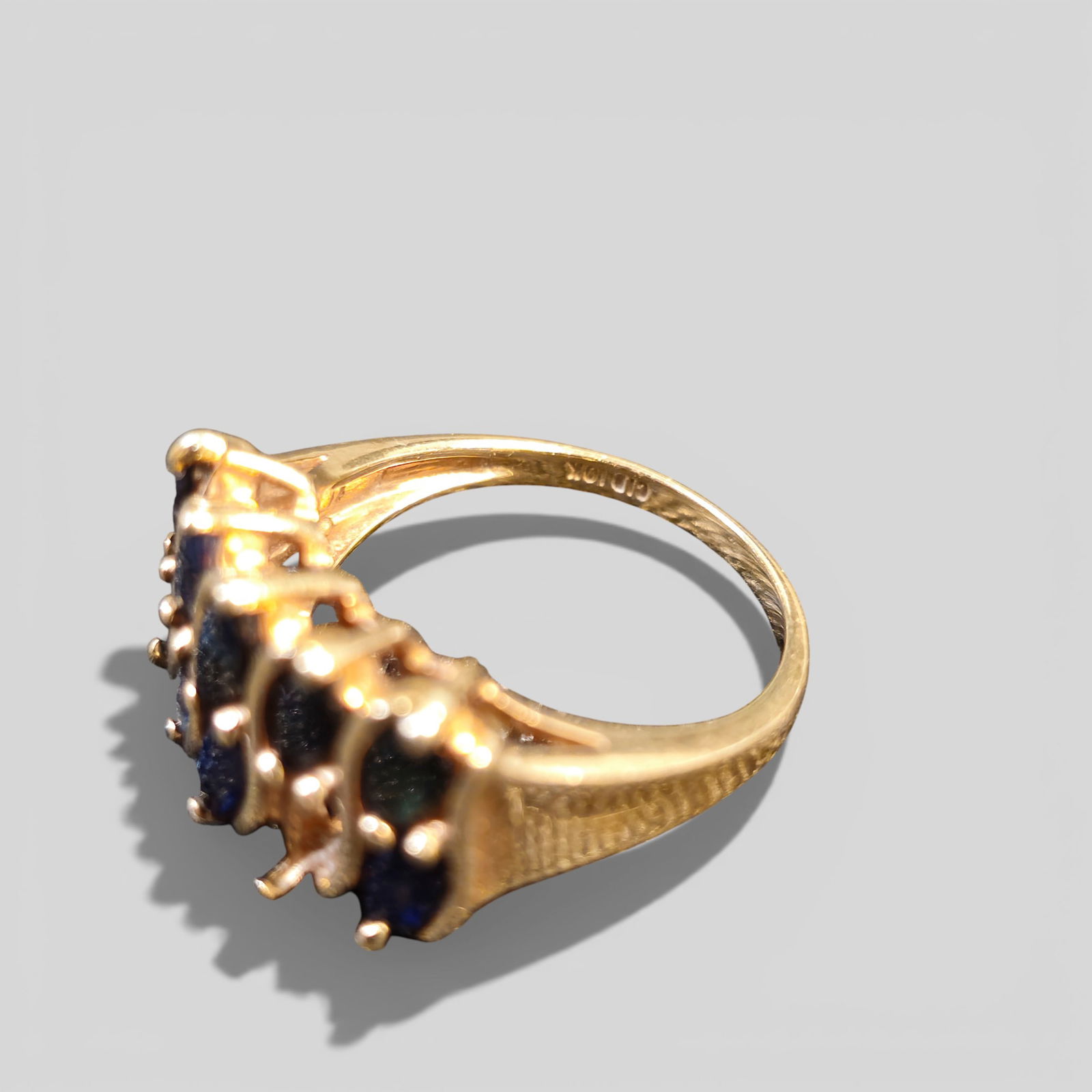 10K Gold Marquise Cut Blue Sapphire Ring - 4