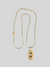 14K Gold & Cat's Eye Filagree Pendant & Chain