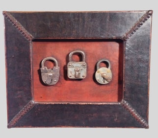 Framed Antique Locks in Leather Frame
