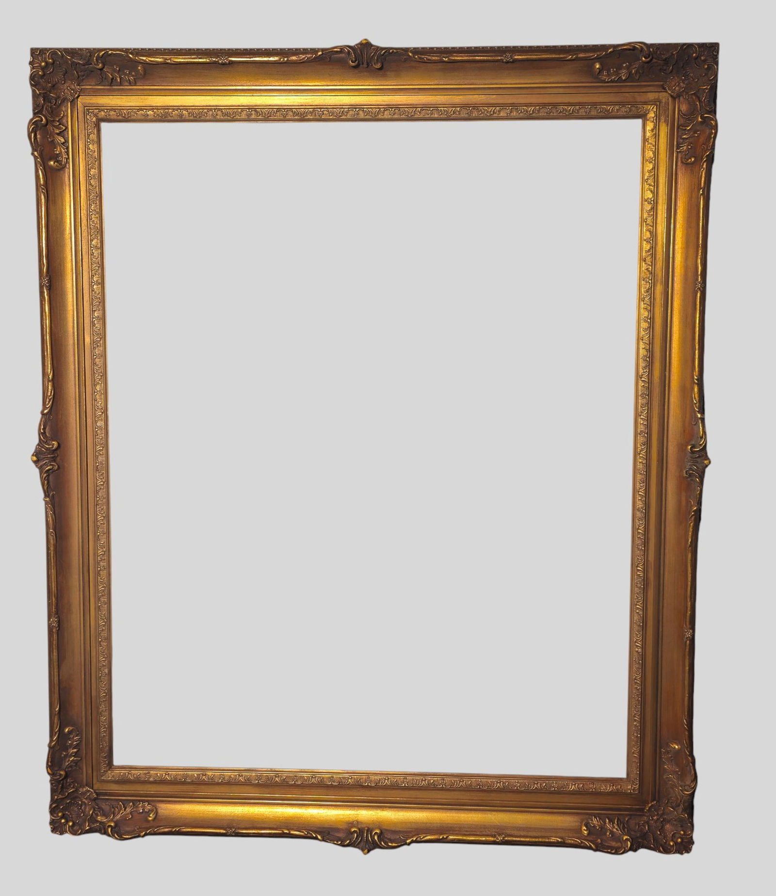 Carved Giltwood Scrolled Corners Frame: Carved Giltwood Scrolled Corners Frame. 20th Century 48 x 40. Interior - 39 1/2 x 31 1/2. Rabbit - 40 1/4 x 32 1/2