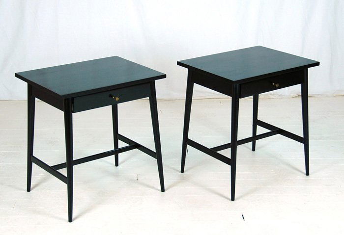 Paul McCobb: Pair of Planner group for Winchendon bedside stands. Ebonized wood, brass golf tee pulls. 22W x 17 x 24H