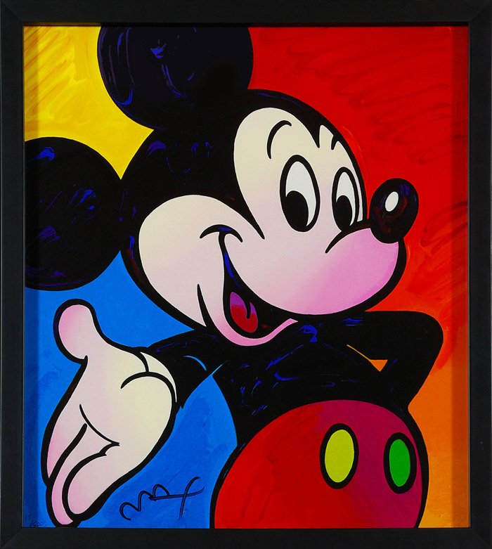 Peter Max: Disney Mickey Mouse serigraph signed LL and numbered #18/500. Stamped Peter Max, 1994 and stamped Soma. 16 x 14