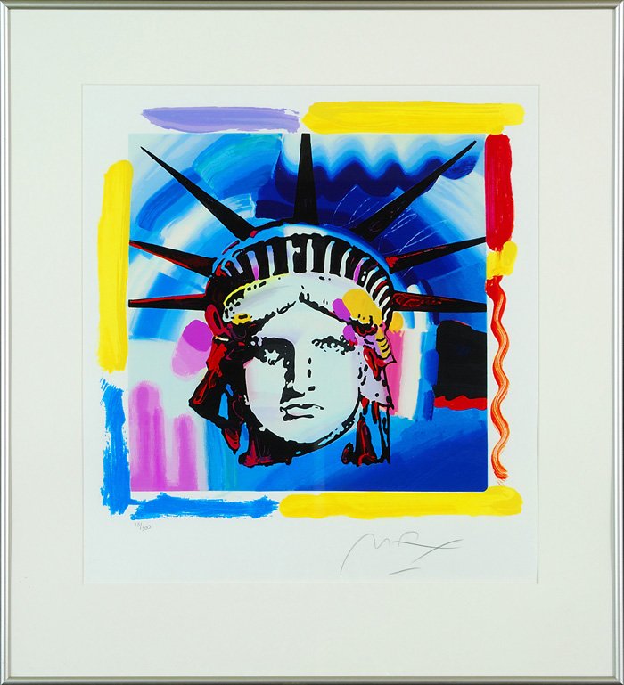Peter Max: Statue of Liberty serigraph. Signed LR #18/300. 19 x 17.25