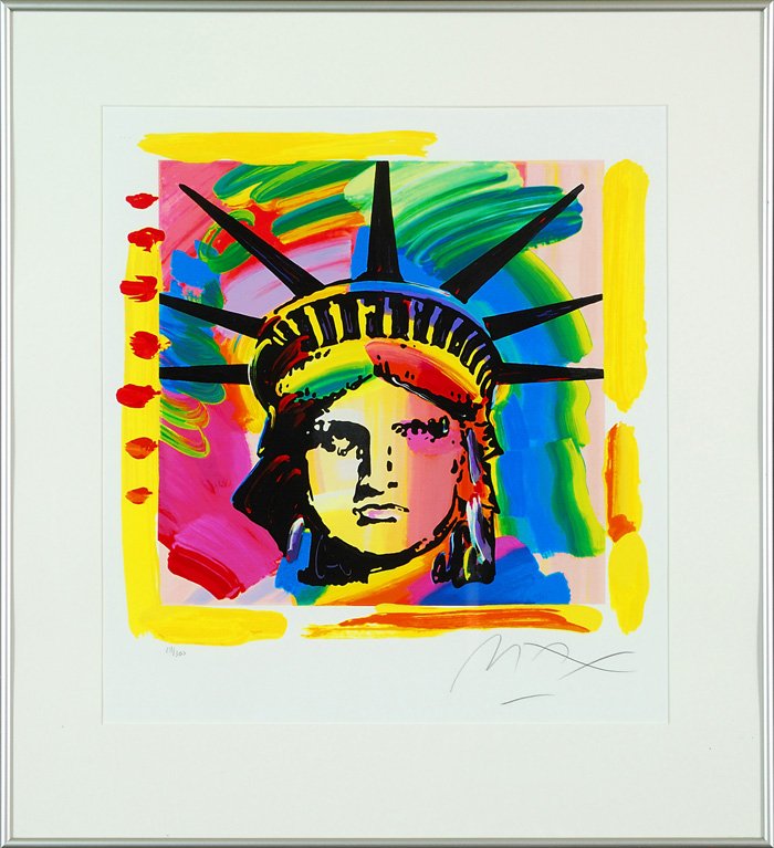 Peter Max: Statue of Liberty serigraph. Signed LR #18/300. 19 x 17.25