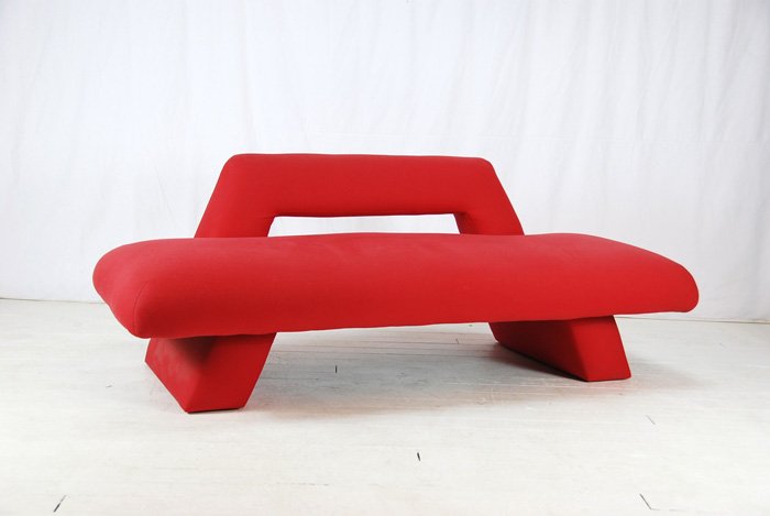 Harvey Probber, Mayan Sofa: Mayan Sofa by Harvey Probber, Inc., USA. 1983. Upholstery over foam and wood. 32D x 28H
