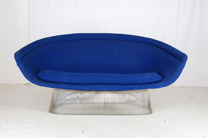 Warren Platner: Settee, Knoll International, original label, USA 1966. Nickel-plated, original upholstery. The scarcest piece of this series. Reference: "Knoll A Modernist Universe", Lutz, pg. 74-75. 67W x 31D x 32H