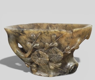 18th Century Chinese Jade Libation Cup with Carved Floral Decoration