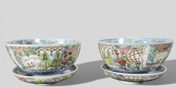 18th Century Pair of Chinese Famille Rose Porcelain Covered Tea Bowls