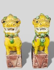 Pair of Chinese Export Sancai‑Glazed Foo Dogs