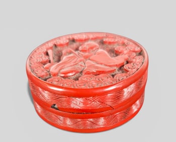 Chinese Cinnabar Carved Buddha Box, Possibly 18th Century