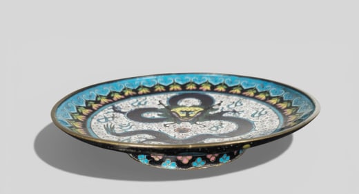 19th Century Chinese Cloisonné Footed Dragon Plate