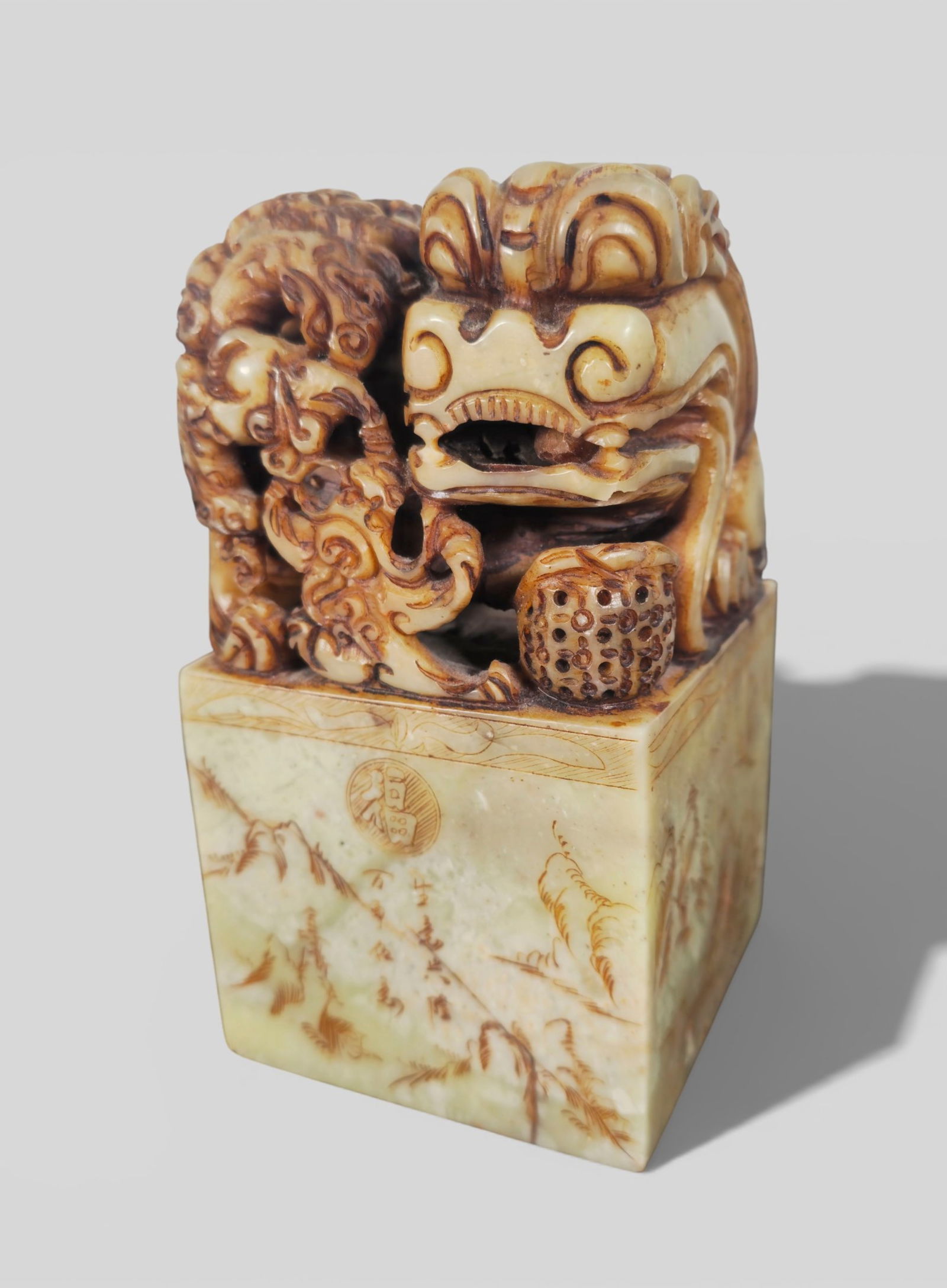 Large Chinese Hetian Jade Carved Buddhist Lion Seal (1 of 10)