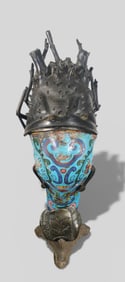 Chinese Ming Enamel‑Decorated Bronze Spiny Lobster on Later Stand