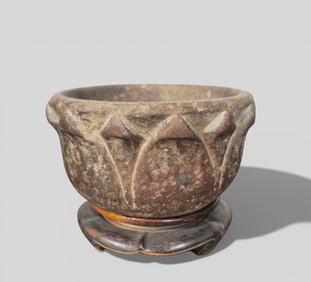 Chinese Northern Wei Dynasty Stone Carved Lotus Buddhist Bowl