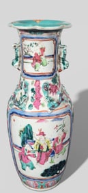 Chinese Qing Dynasty Famille Rose Porcelain Vase with Figural Scenes