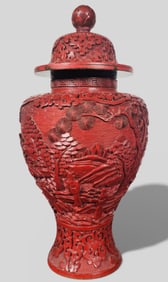 18th Century Chinese Cinnabar Carved Lacquer Jar with Lid