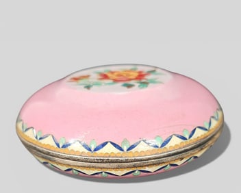 Chinese Pink Enamel Box with Silver Rims, Probably 18th Century