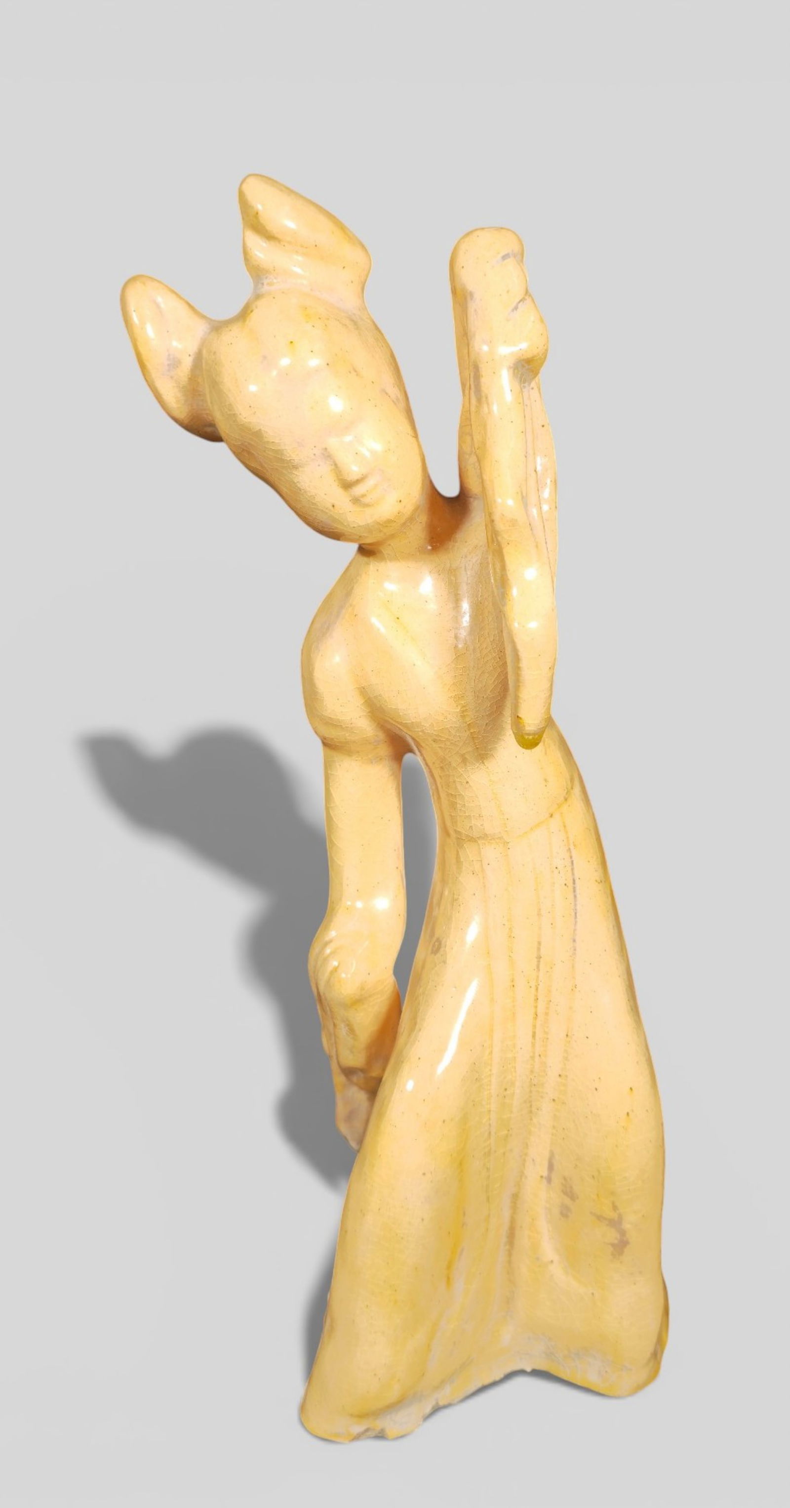 Chinese Tang Dynasty Pottery Figure of a Dancer, Yellow Crackle Glaze (1 of 12)
