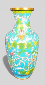 Late Qing Chinese Cloisonné Vase with Eight Buddhist Symbols, Blue Ground