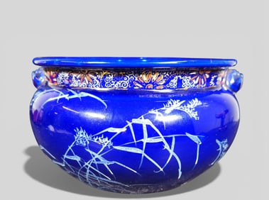 Chinese Cobalt‑Blue Ground Porcelain Planter with Mask Handles, 19th Century