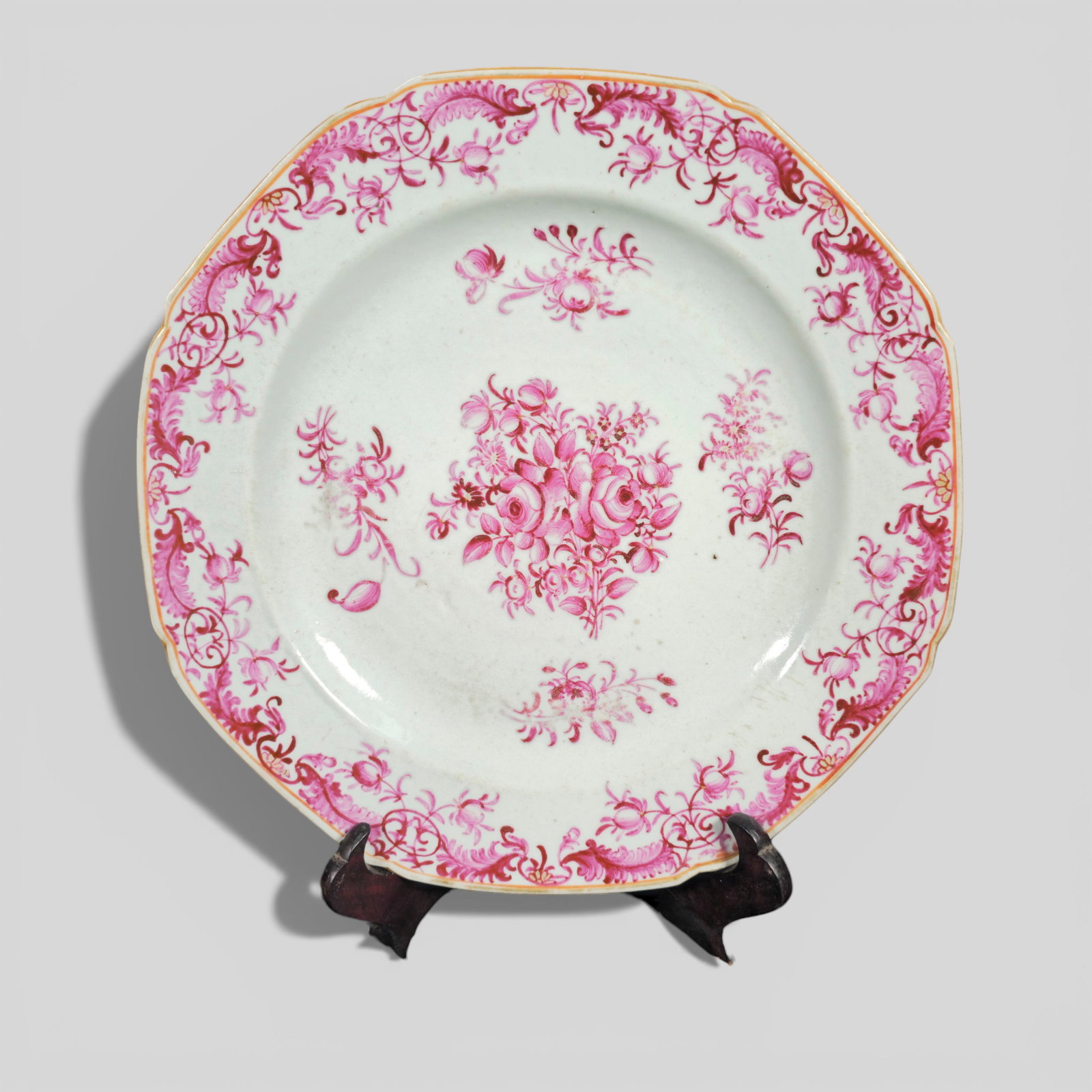 Chinese Export Famille Rose Floral Plate with Gilt Rim, 18th Century (1 of 7)
