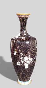 Japanese Meiji Period Cloisonné Vase with Bird and Tree on Black‑and‑Gold Ground