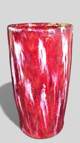 Chinese Oxblood “Flambé” Deep Red Drip‑Glaze Cylinder Vase