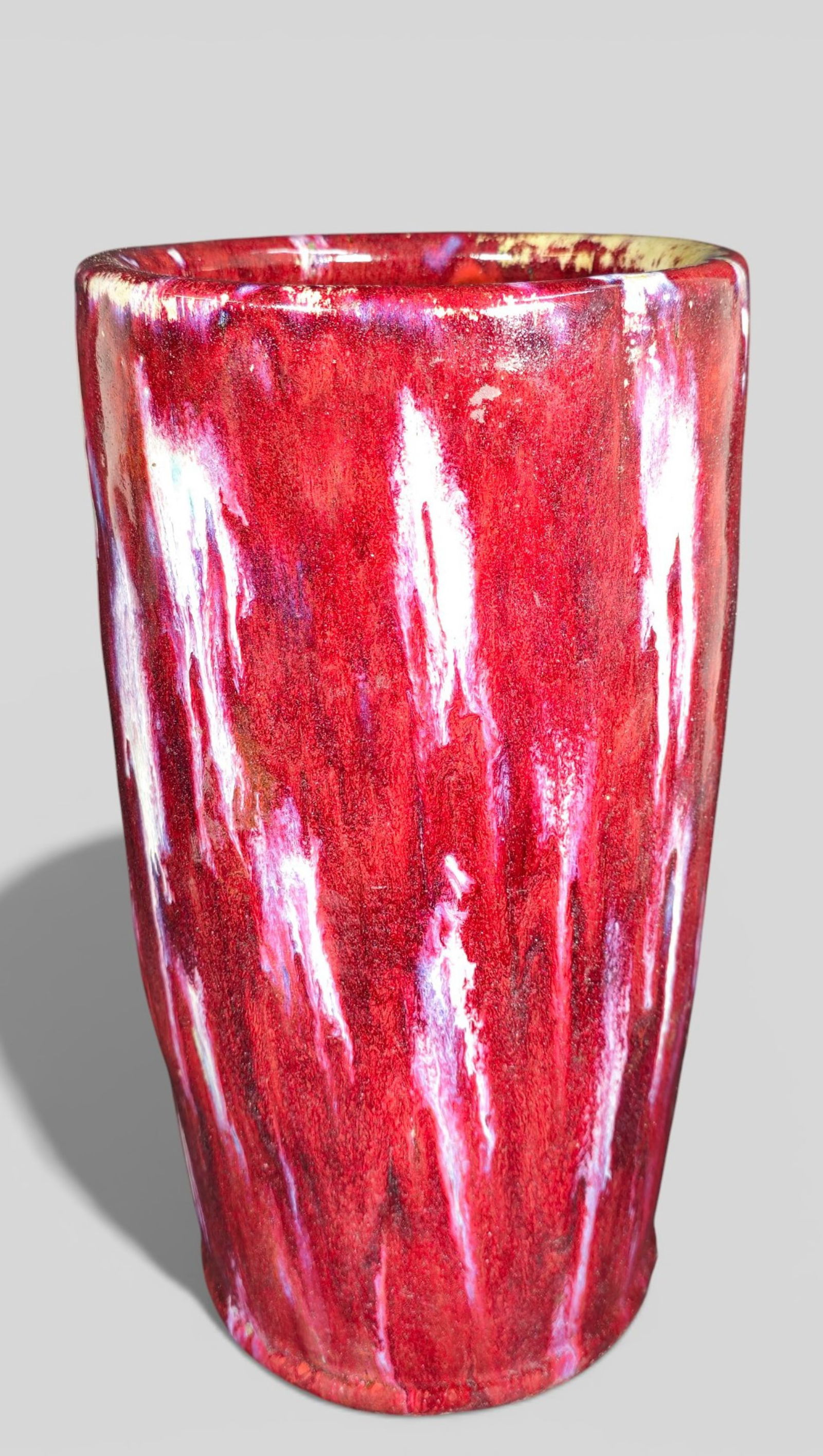 Chinese Oxblood “Flambé” Deep Red Drip‑Glaze Cylinder Vase (1 of 11)