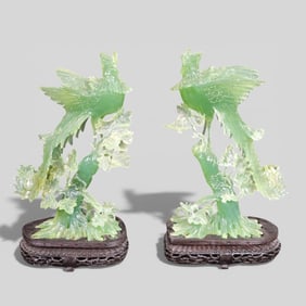 Finely Carved Pair of Chinese Jadeite Phoenixes