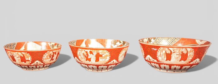 Japanese Kutani Ware Nesting Bowls with Overglaze Enamels and Gilt, 18th–19th Century