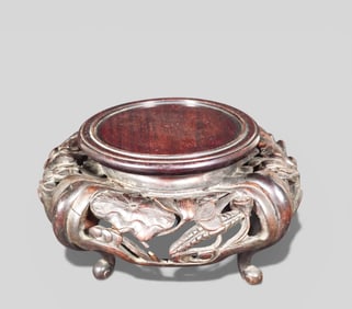 Finely Carved Rosewood Lotus‑Form Stand