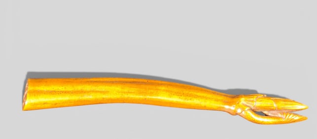 Rare Japanese Netsuke Carved as a Lotus Stem with Unopened Bloom