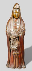 Chinese Bronze Figure of Guanyin Holding a Basket of Fish, Possibly 18th Century