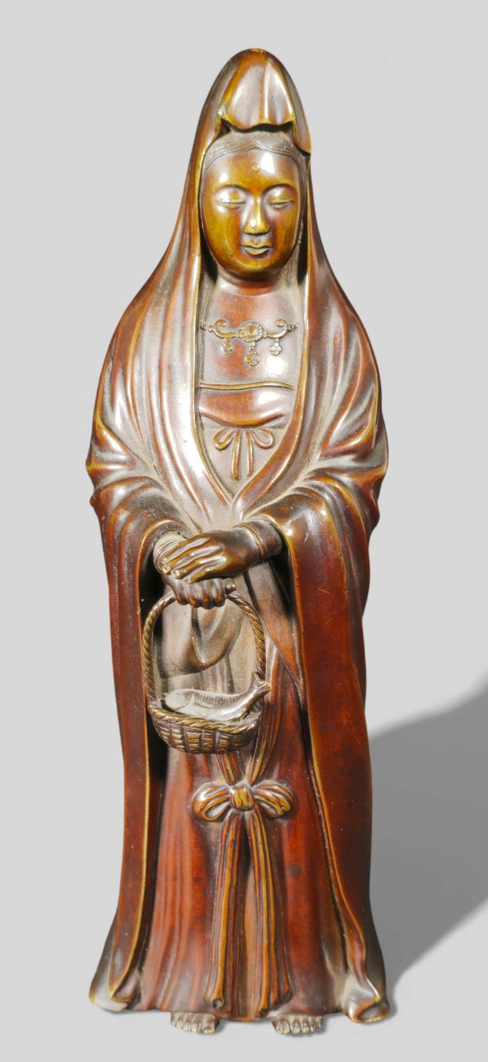 Chinese Bronze Figure of Guanyin Holding a Basket of Fish, Possibly 18th Century (1 of 7)
