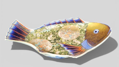 Japanese Imari Porcelain Fish Platter by Fukushima Kousui Arita region, Meiji Period