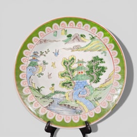 Chinese Porcelain Charger with Scenic Landscape, 18th Century