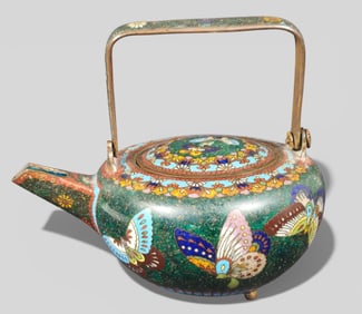 Japanese Cloisonné Butterfly Teapot, Meiji Period or Later