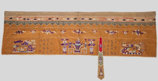 Rare Large Chinese Embroidered Qing Dynasty Temple Altar Panel