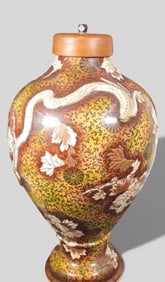 Large Japanese Satsuma Floor Jar with Dragon Relief